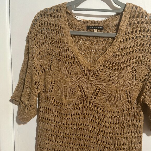 CABLE AND GAUGE BROWN V-NECK SHORT SLEEVE TOP SZ M - Picture 1 of 5